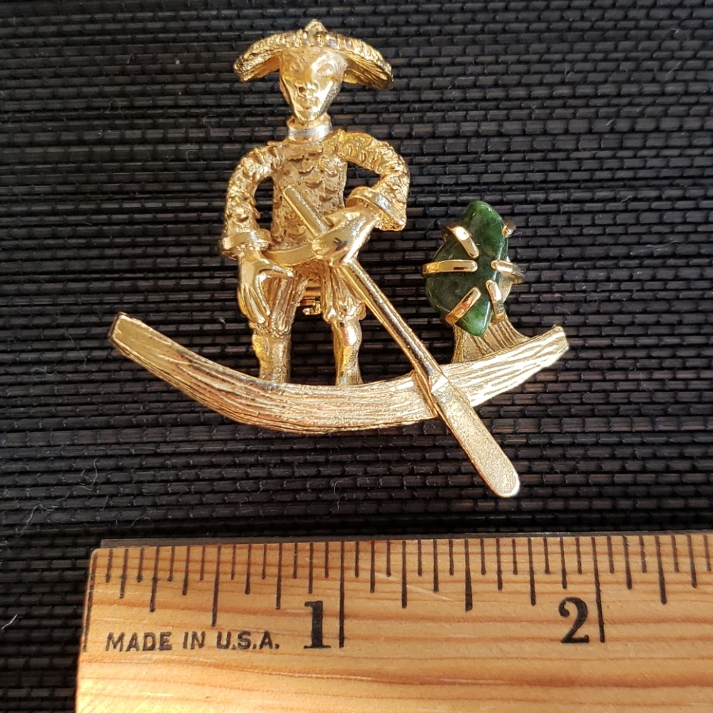VTG BSK oriental boatsman brooch gold color/+Jade - Picture 5 of 9